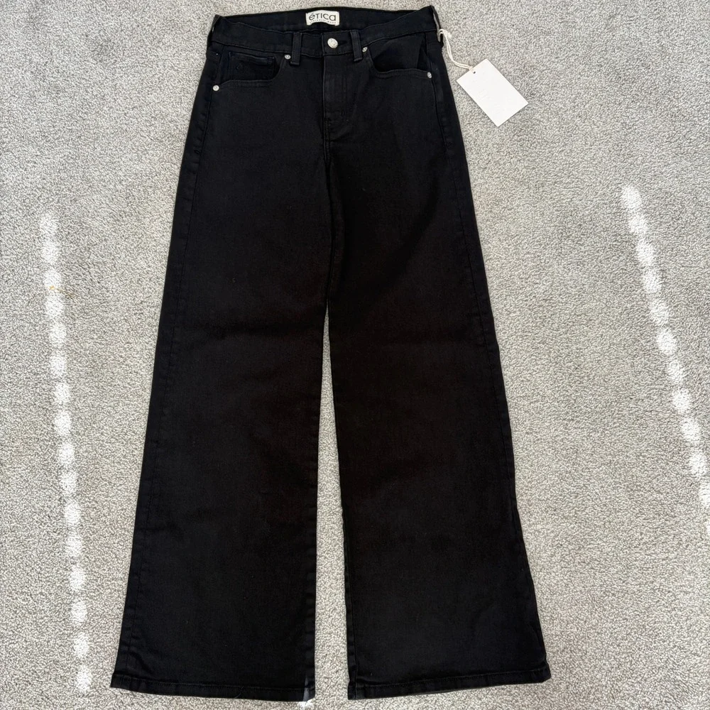 Etica Romi French Wide Leg Jeans Womens 27 Onyx Black Capsule High Waist